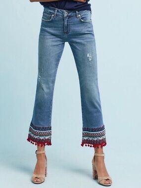 Anthropologie Pilcro and the Letterpress Boho Embroidered Cropped Jeans